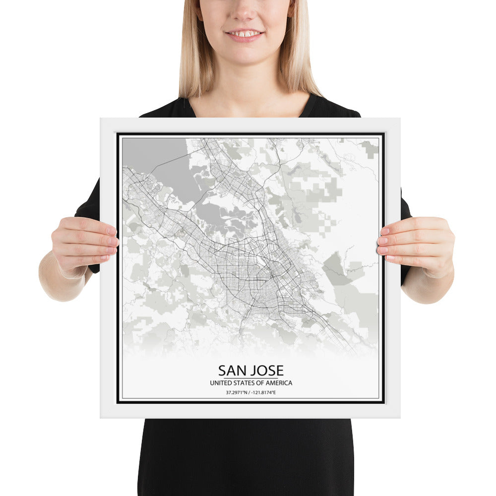 San Jose White Framed Map