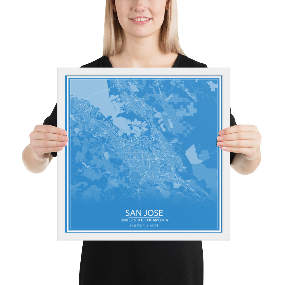 San Jose Blue and White Framed Map