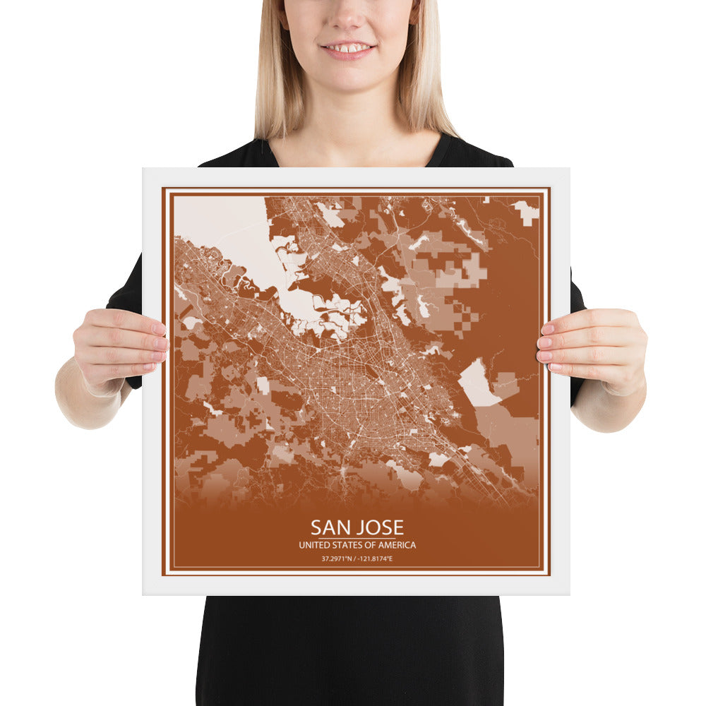 San Jose Brown and White Framed Map