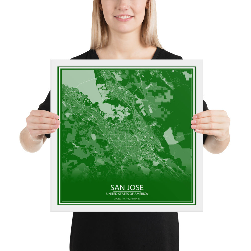 San Jose Green and White Framed Map