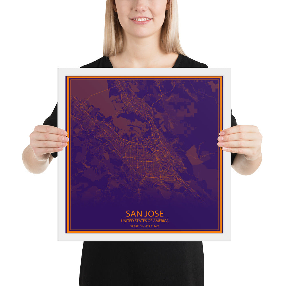 San Jose Purple and Orange Framed Map