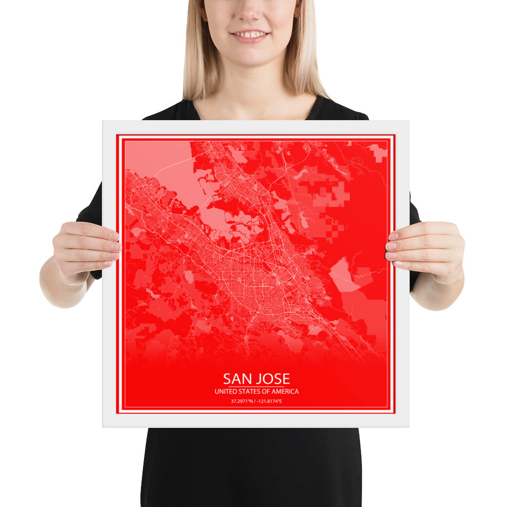 San Jose Red and White Framed Map