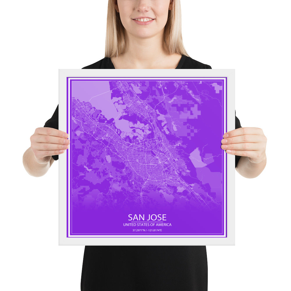 San Jose Purple and White Framed Map