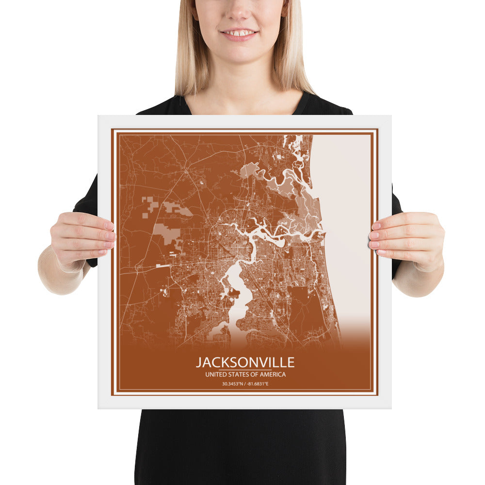 Jacksonville Brown and White Framed Map