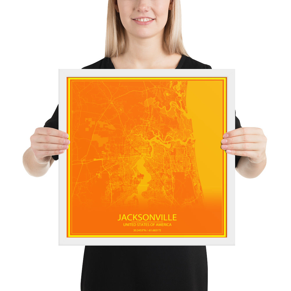 Jacksonville Orange and Yellow Framed Map