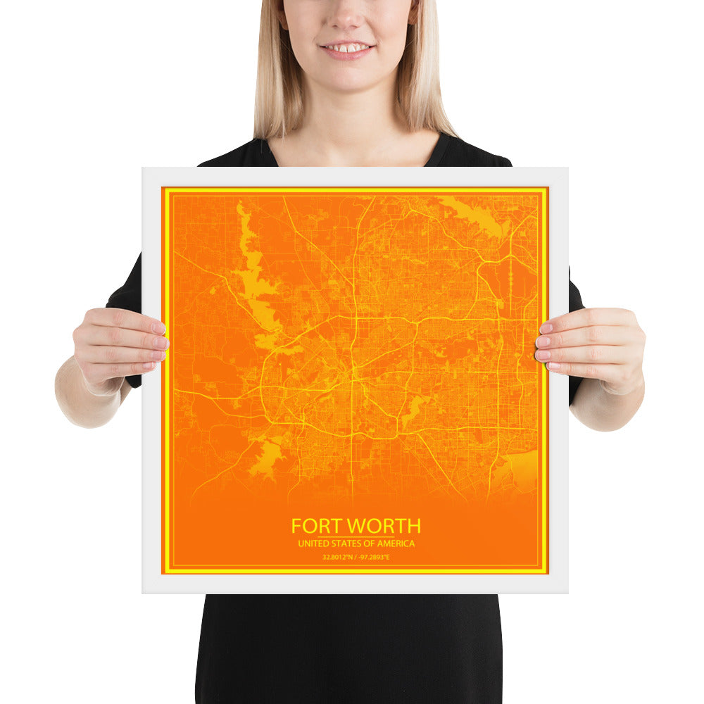 Fort Worth Orange and Yellow Framed Map