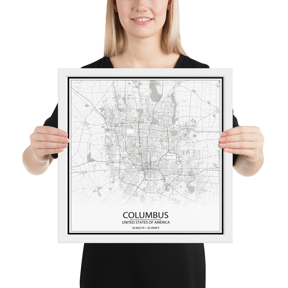 Columbus White Framed Map