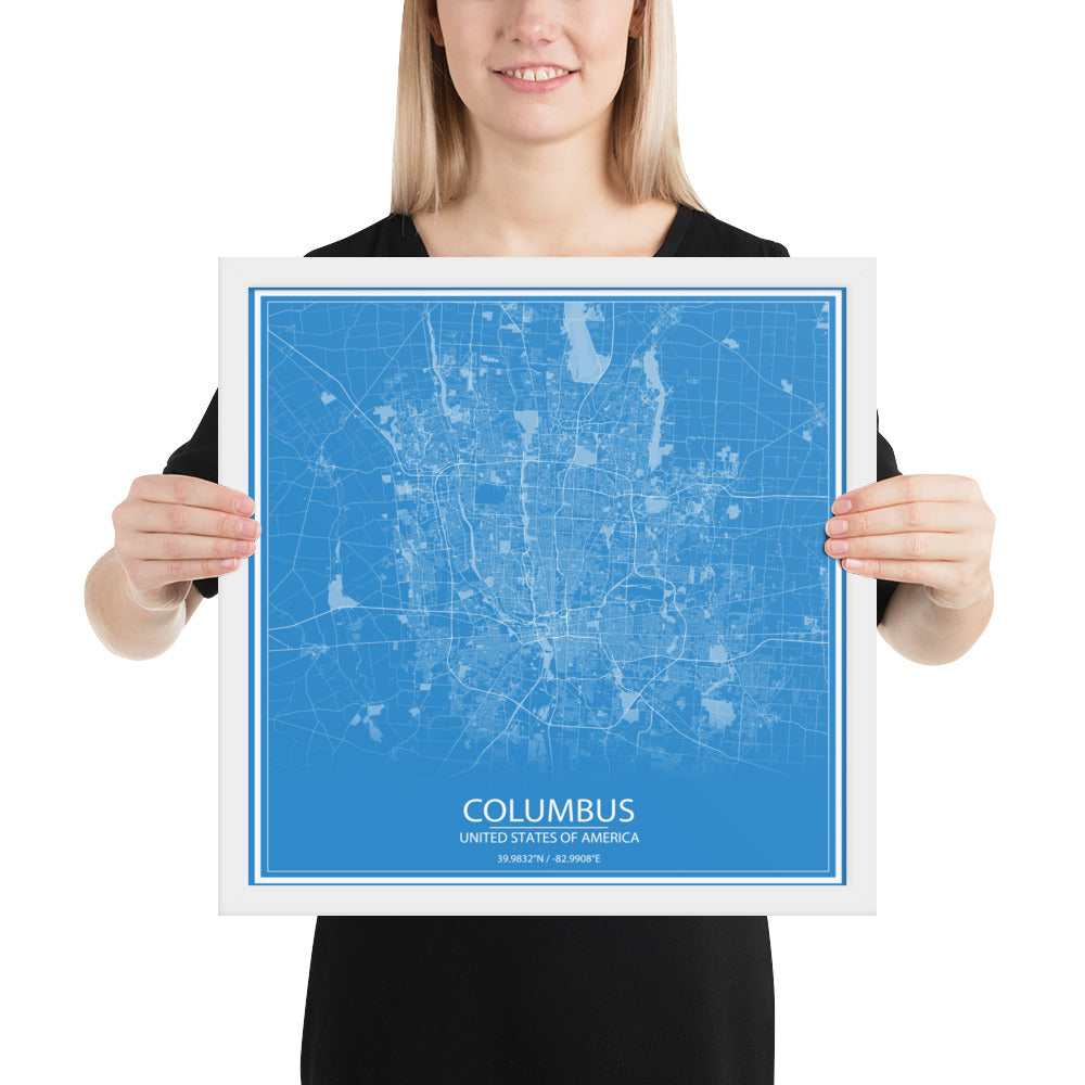 Columbus Blue and White Framed Map