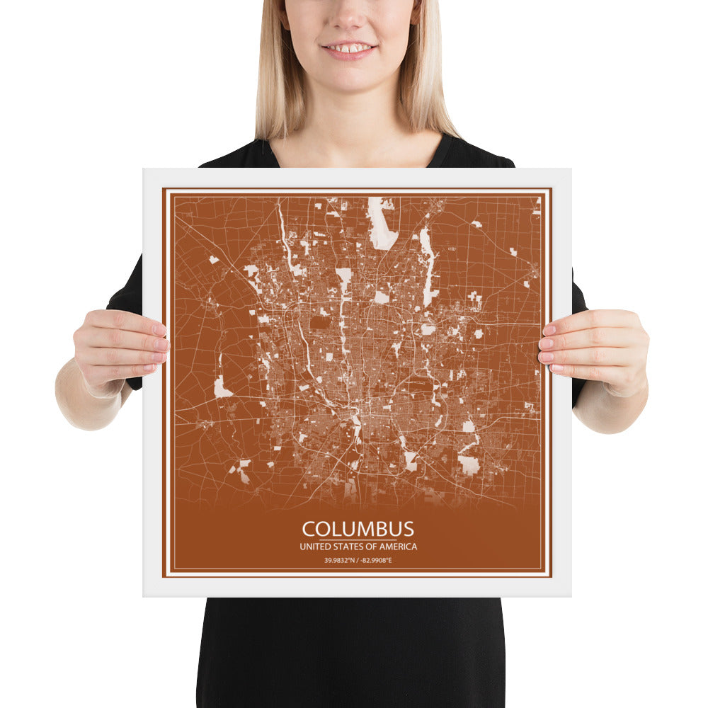 Columbus Brown and White Framed Map