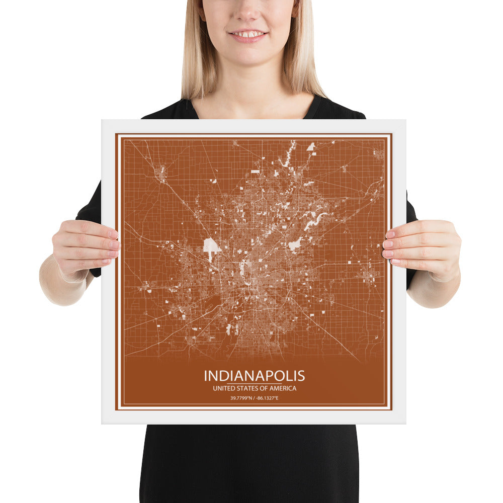 Indianapolis Brown and White Framed Map