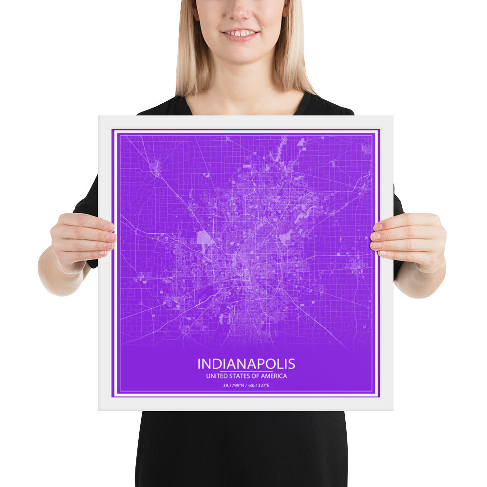 Indianapolis Purple and White Framed Map