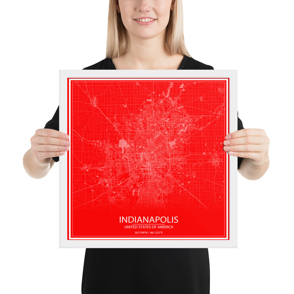 Indianapolis Red and White Framed Map