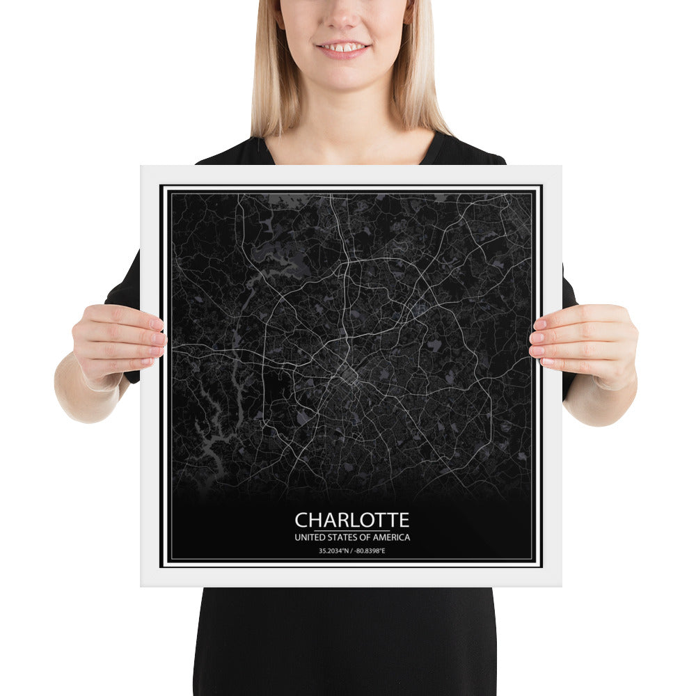 Charlotte Black Framed Map