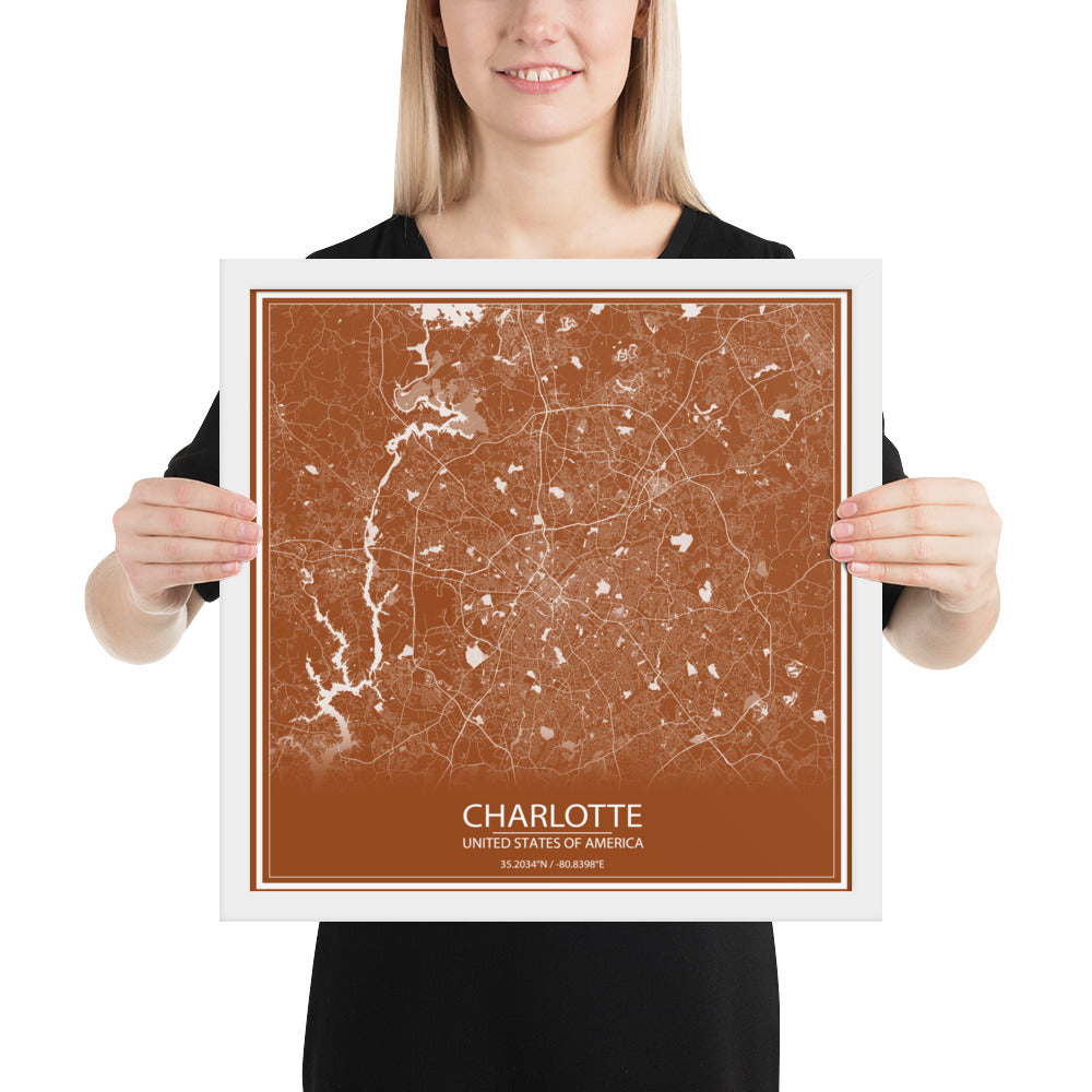 Charlotte Brown and White Framed Map