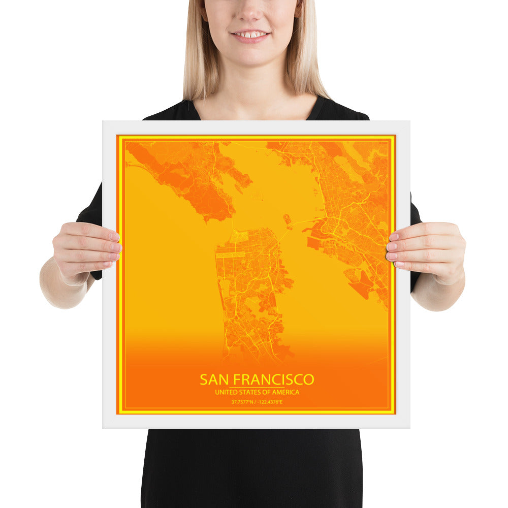 San Francisco Orange and Yellow Framed Map