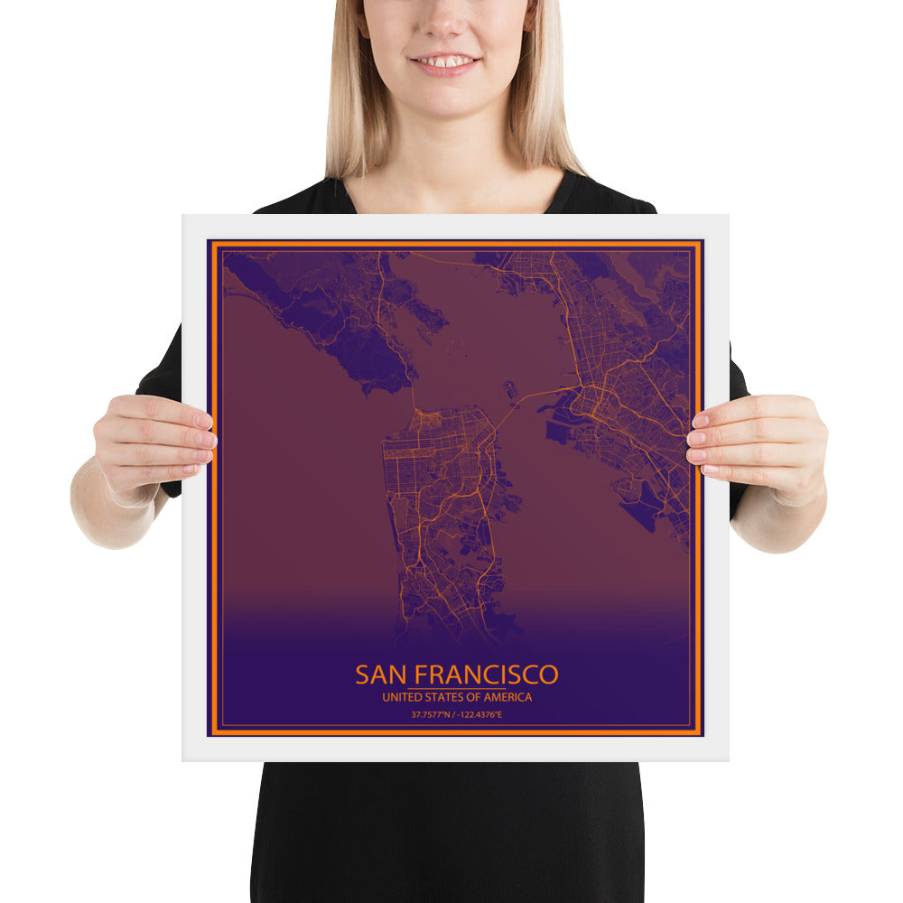 San Francisco Purple and Orange Framed Map