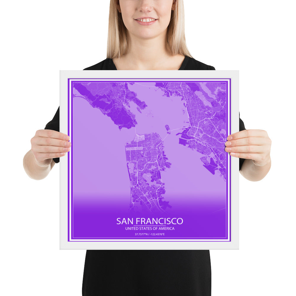 San Francisco Purple and White Framed Map