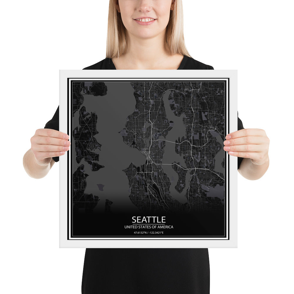 Seattle Black Framed Map