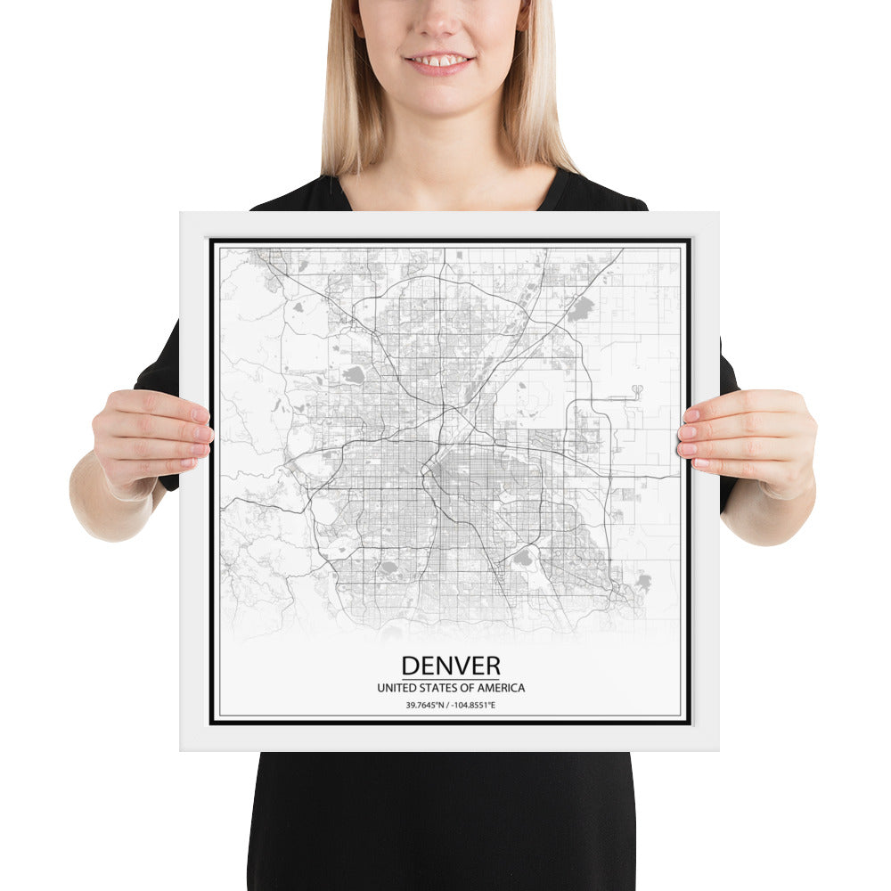 Denver White Framed Map