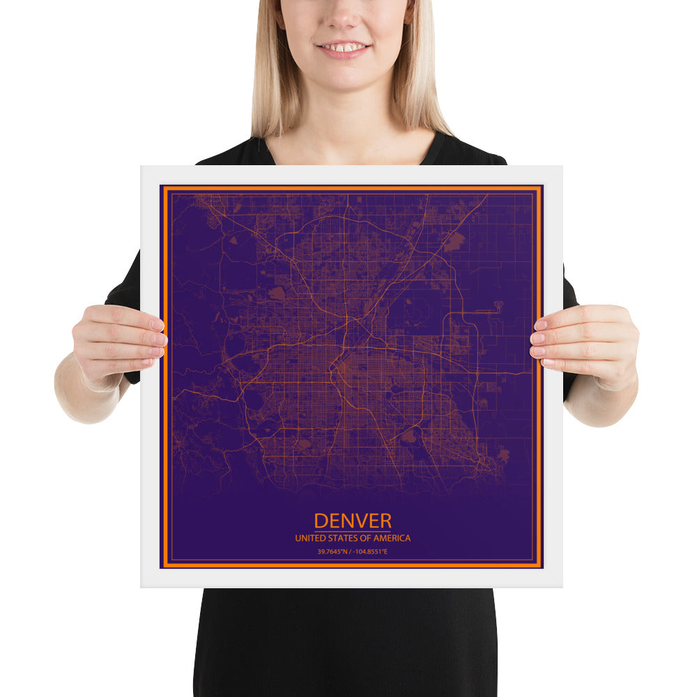 Denver Purple and Orange Framed Map