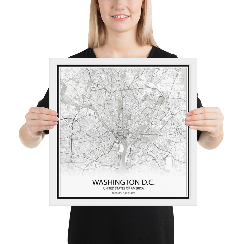 Washington, D.C. White Framed Map