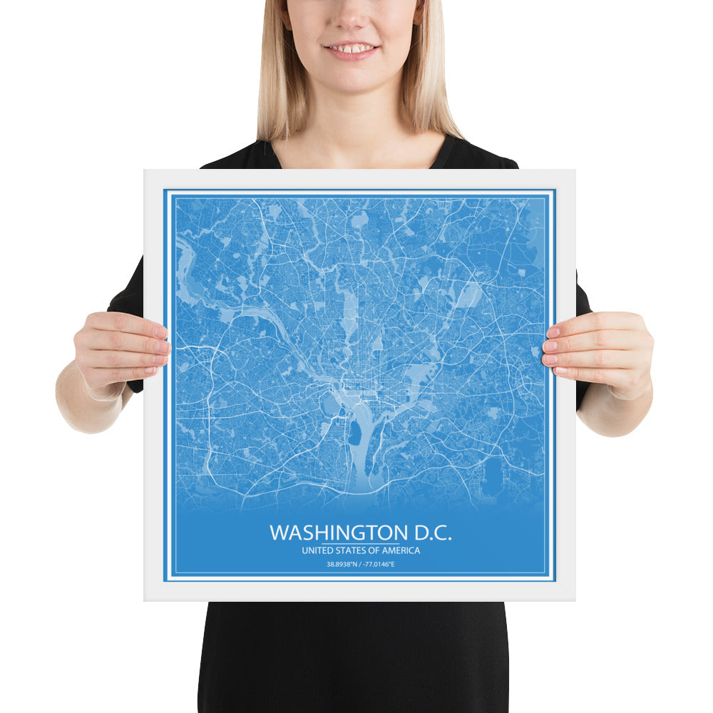 Washington, D.C. Blue and White Framed Map