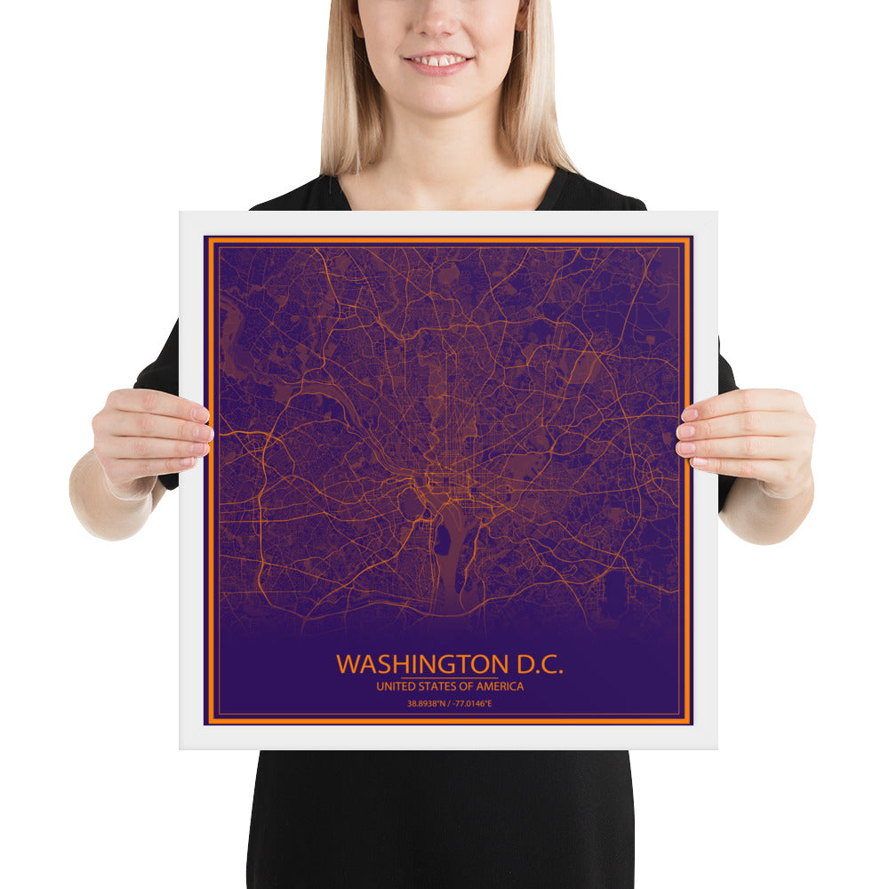 Washington, D.C. Purple and Orange Framed Map