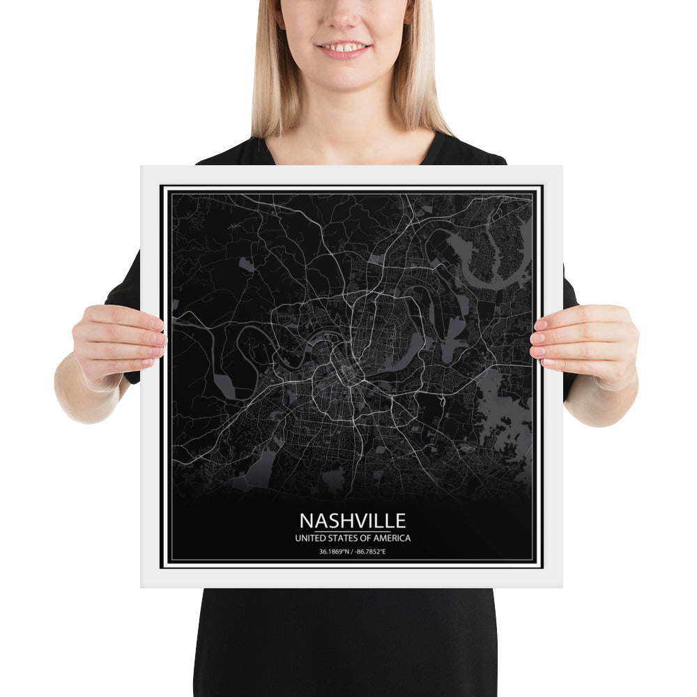 Nashville Black Framed Map