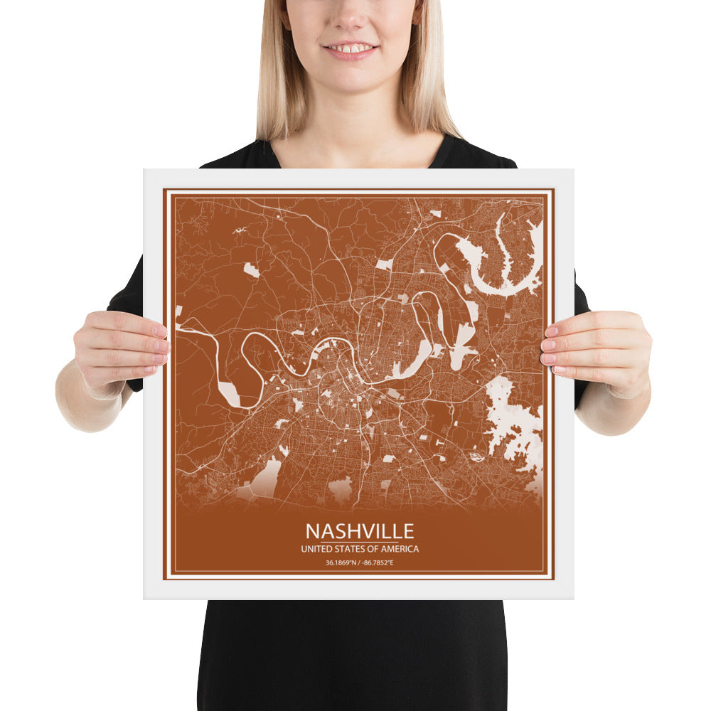 Nashville Brown and White Framed Map