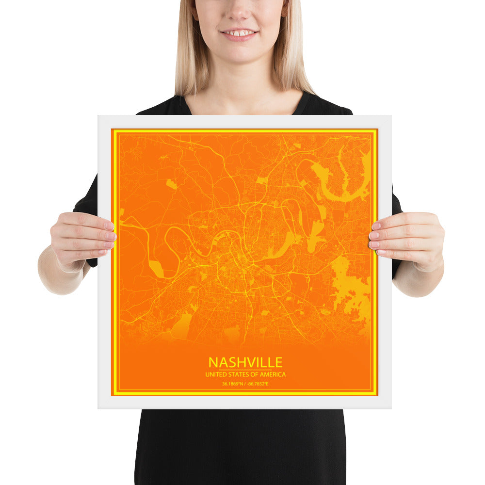 Nashville Orange and Yellow Framed Map