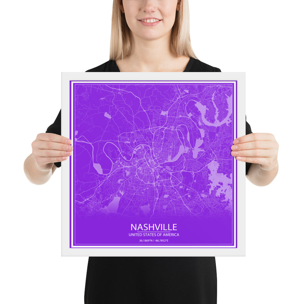 Nashville Purple and White Framed Map