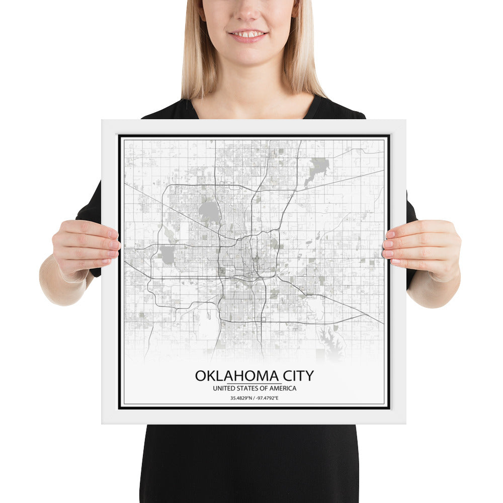 Oklahoma City White Framed Map