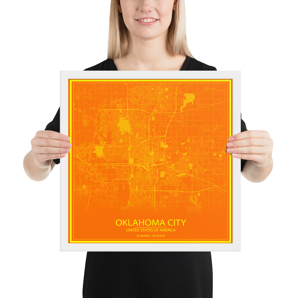 Oklahoma City Orange and Yellow Framed Map