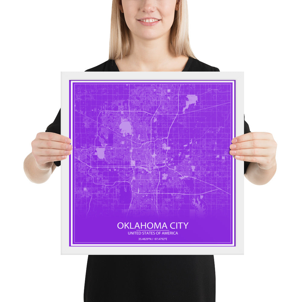 Oklahoma City Purple and White Framed Map