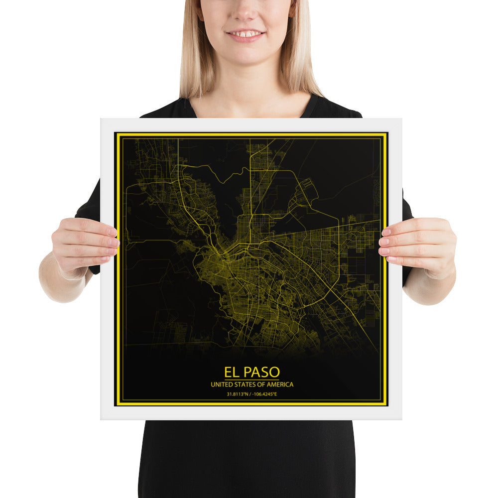 El Paso Black and Yellow Framed Map