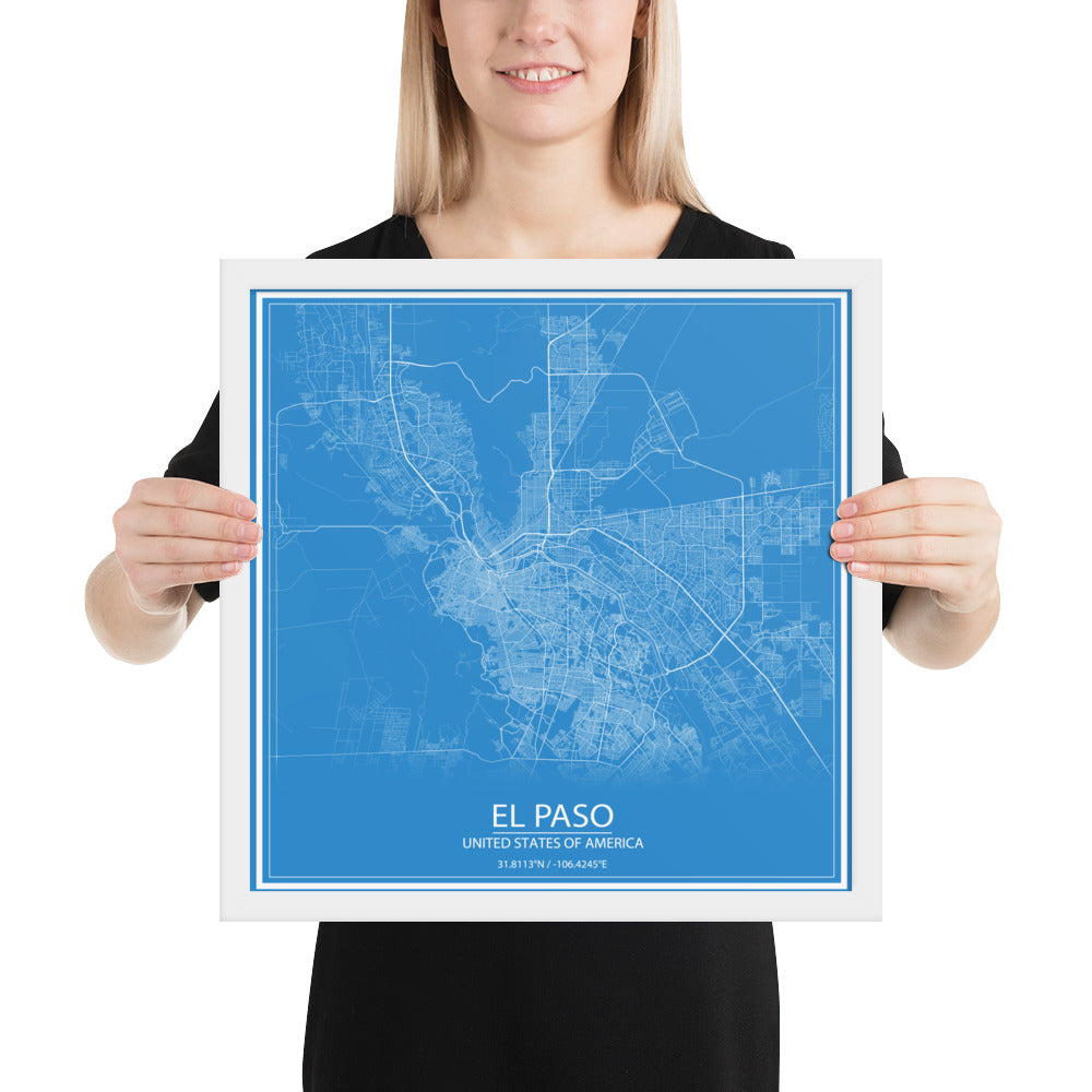 El Paso Blue and White Framed Map