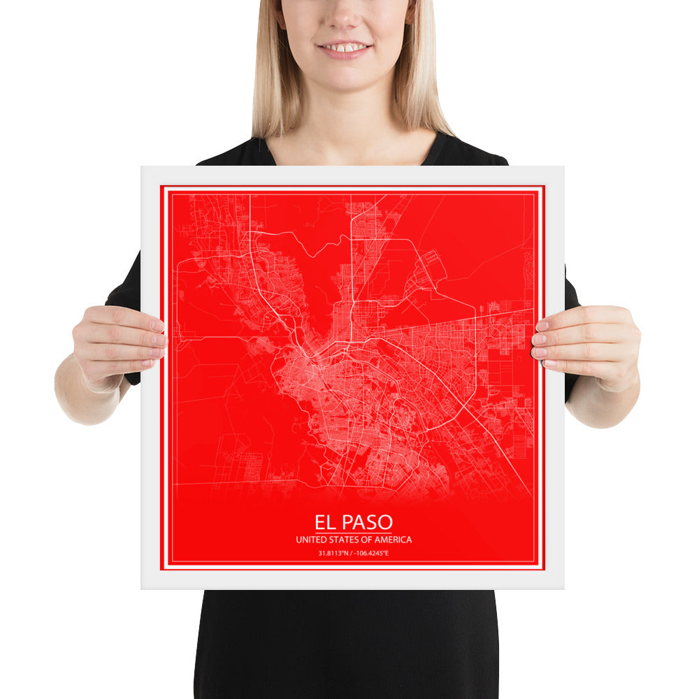 El Paso Red and White Framed Map