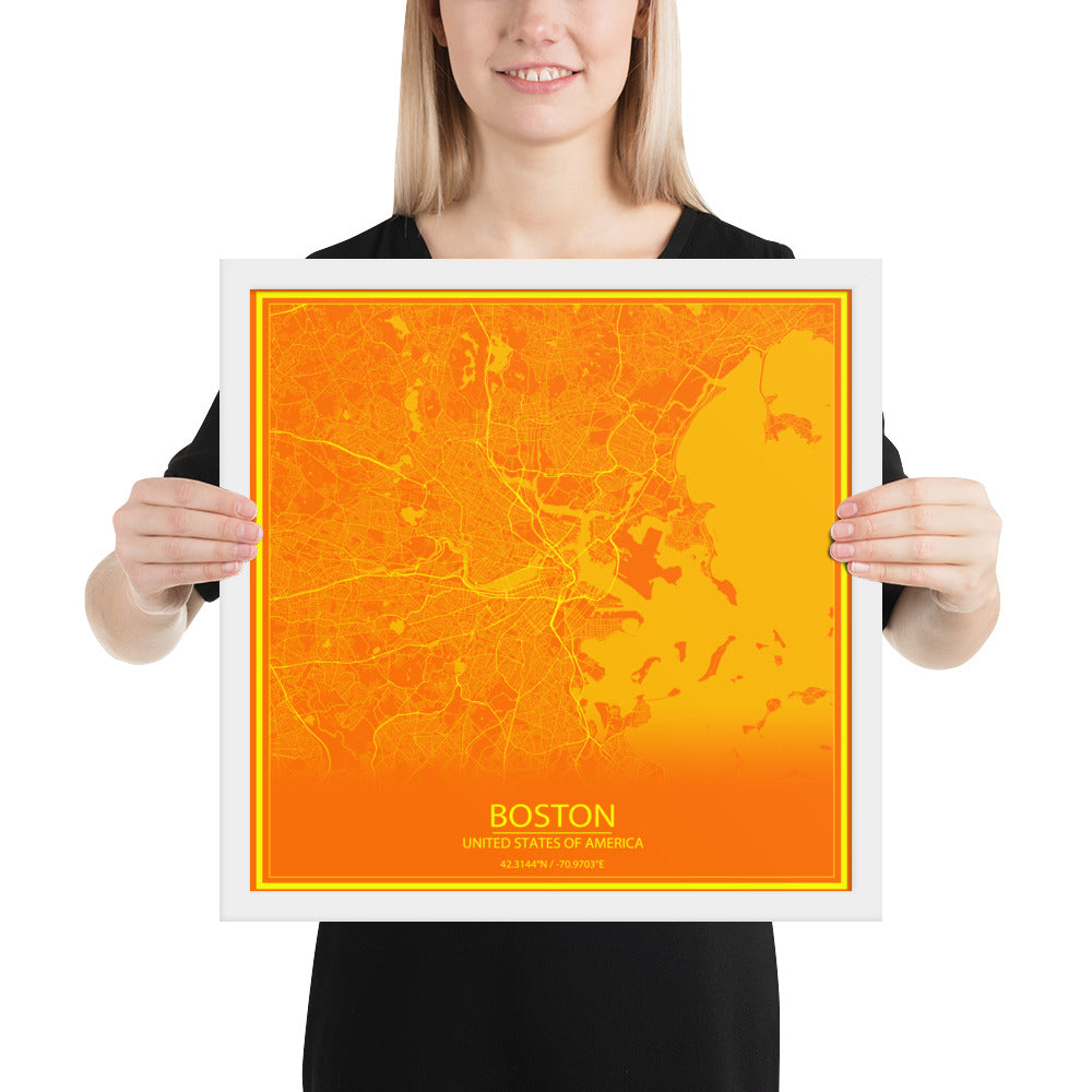 Boston Orange and Yellow Framed Map