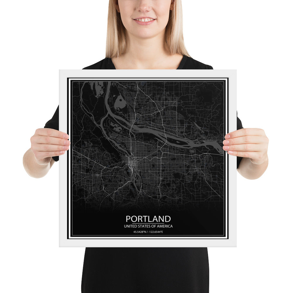 Portland Black Framed Map