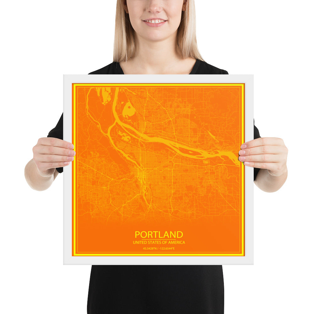 Portland Orange and Yellow Framed Map