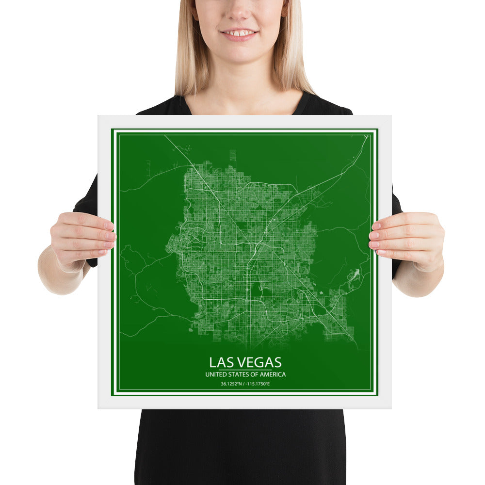 Las Vegas Green and White Framed Map