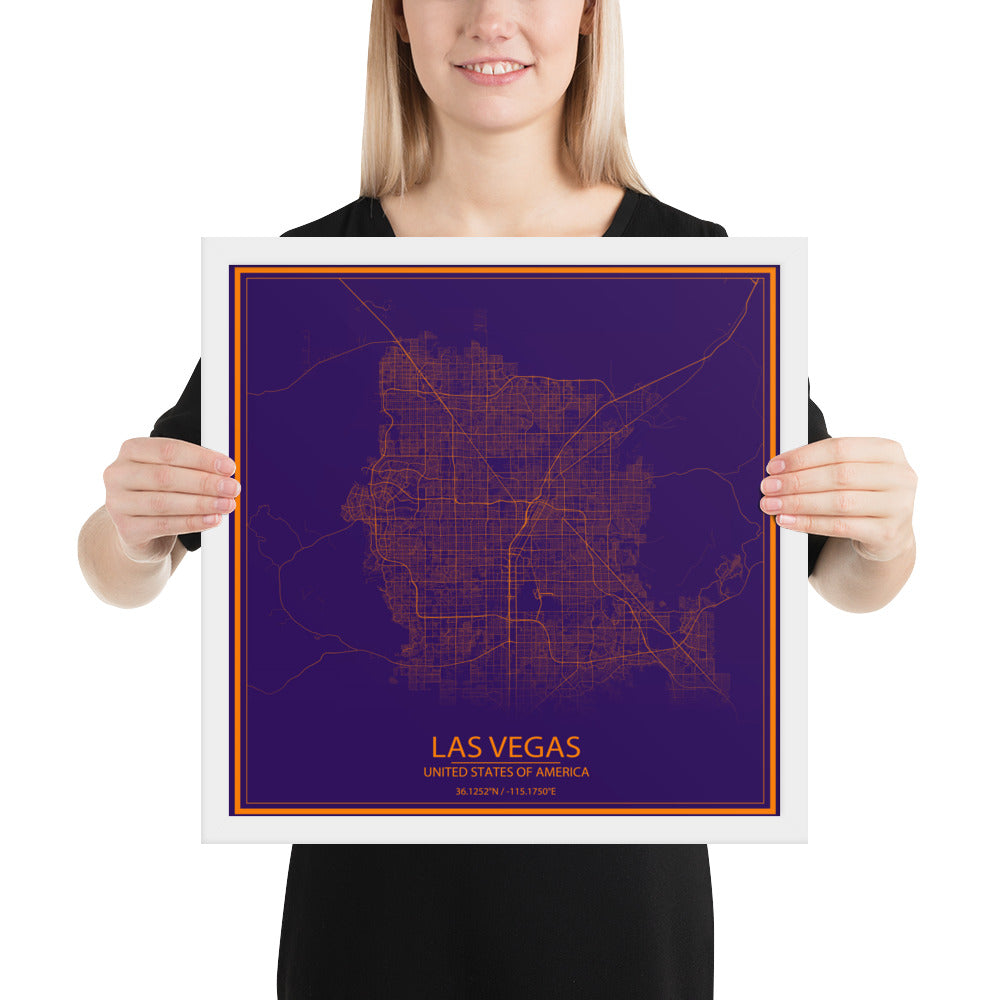 Las Vegas Purple and Orange Framed Map