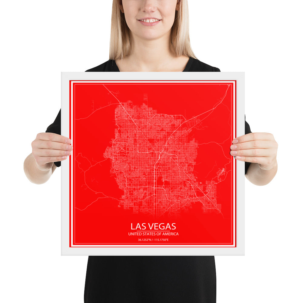 Las Vegas Red and White Framed Map