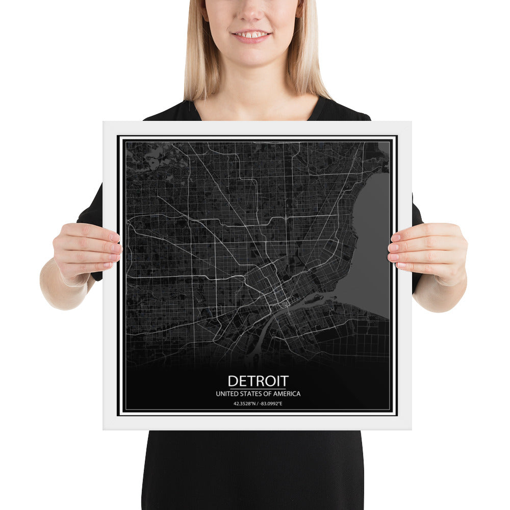 Detroit Black Framed Map