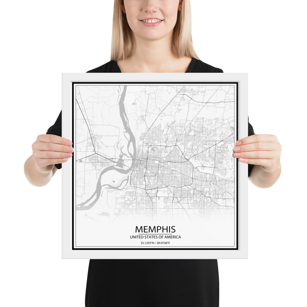 Memphis White Framed Map