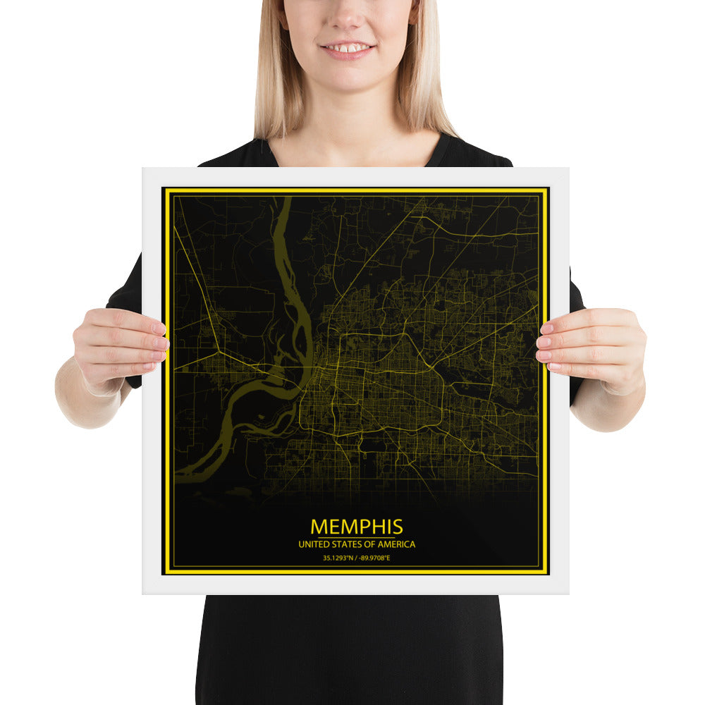 Memphis Black and Yellow Framed Map