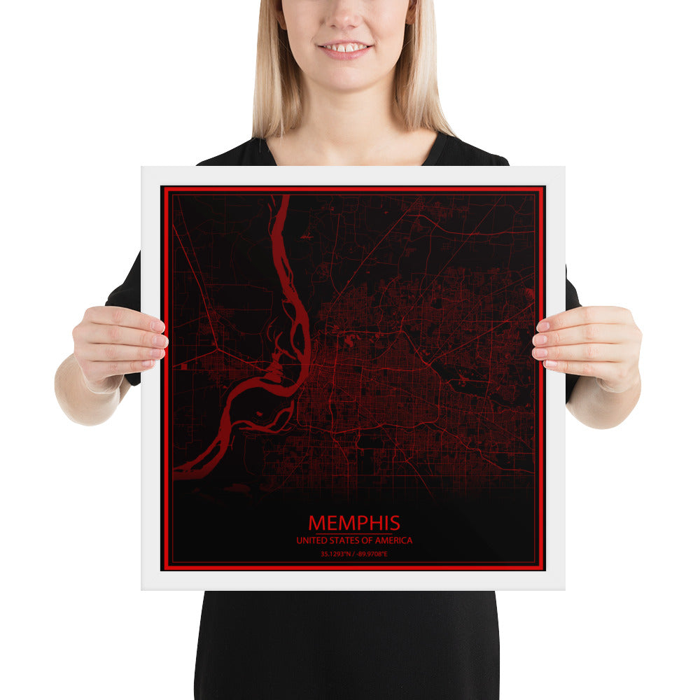 Memphis Black and Red Framed Map