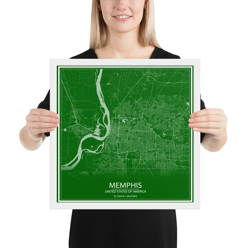 Memphis Green and White Framed Map