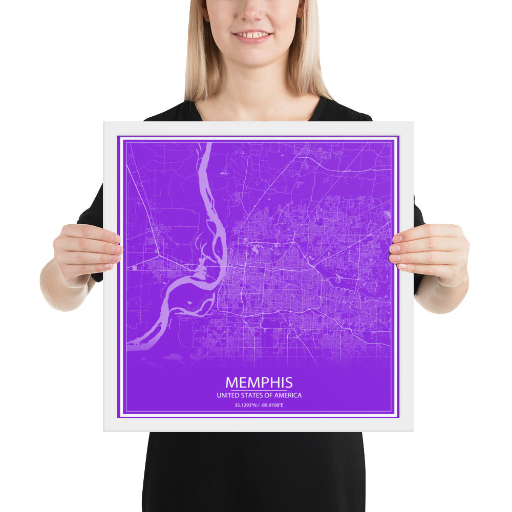 Memphis Purple and White Framed Map