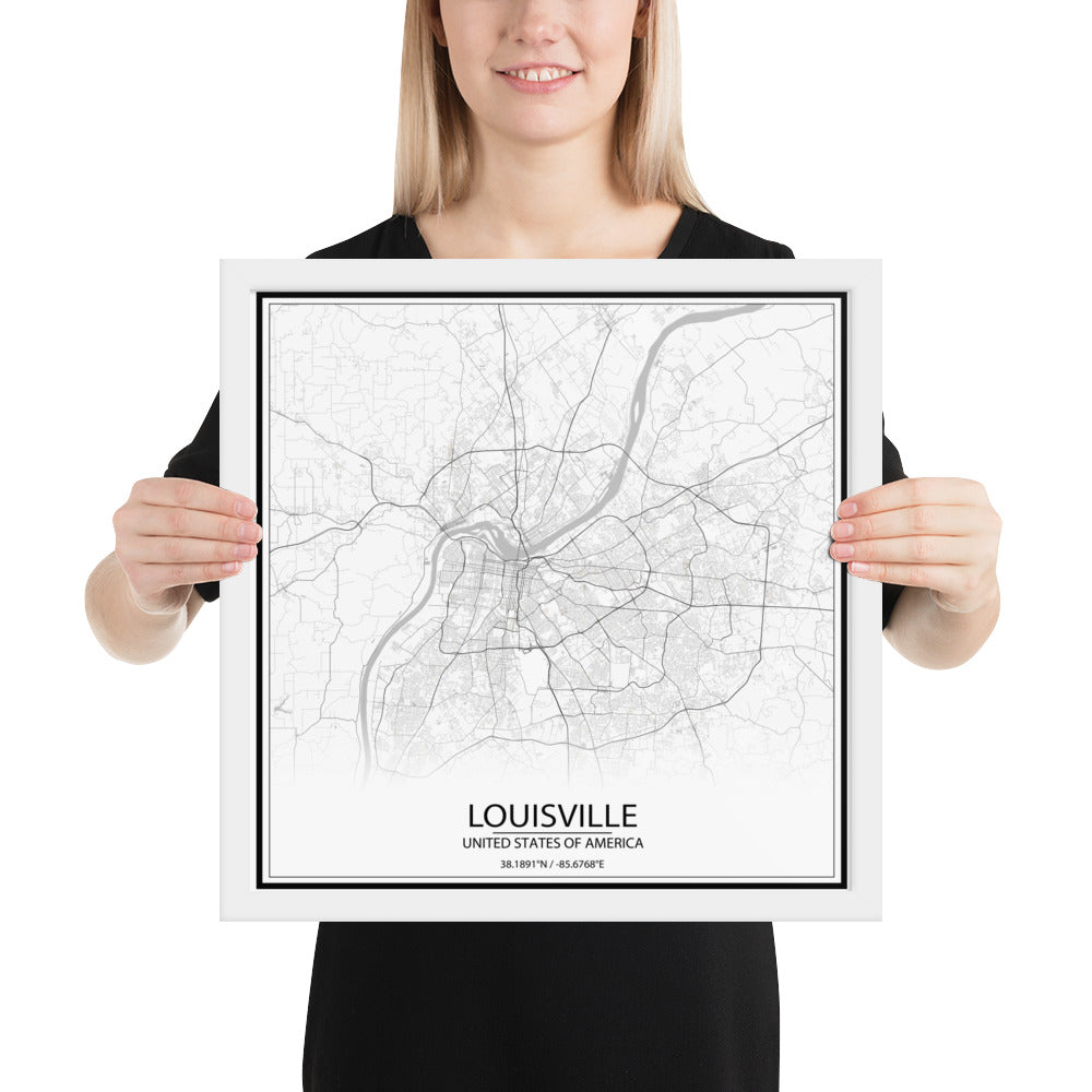 Louisville White Framed Map